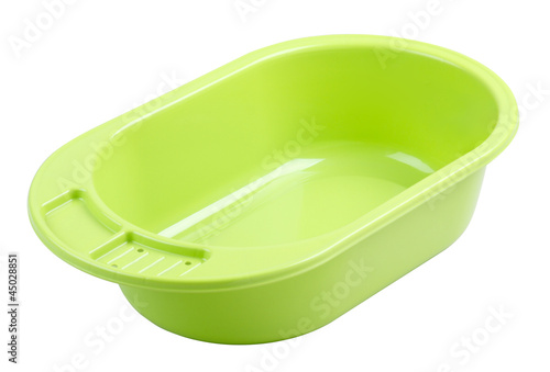 Photo: Empty baby's bathtub in green color isolated Empty baby's bathtub in green color isolated
