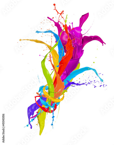 Photo: Colored paint splashes bouquet isolated on white background Colored paint splashes bouquet isolated on white background