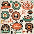 Collection of vintage food labels, badges and icons