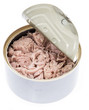 Tuna fish in a can on white