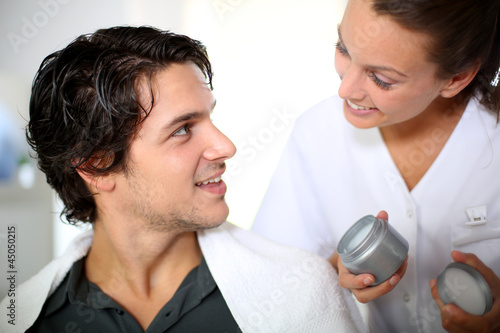 Photo: Hairdresser applying hair gel Hairdresser applying hair gel