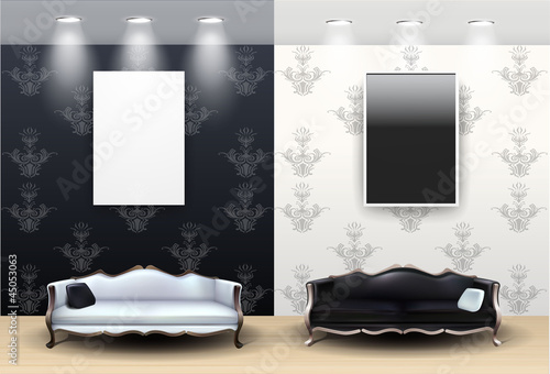 Vector: Black and White Living Room Black and White Living Room