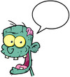 Zombie Head Cartoon Mascot Character With Speech Bubble