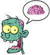 Happy Zombie Head And Speech Bubble With Brain