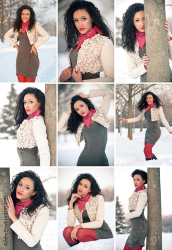 Photo: Collage of beautiful girl in winter time having fun with snow. Collage of beautiful girl in winter time having fun with snow.