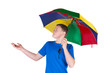 Foto: Man holding a rainbow coloured umbrella Man holding a rainbow coloured umbrella