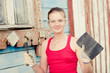  young woman making cosmetic alterations of h