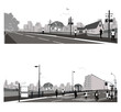 Vector illustration.Crowd of people walking on a street.