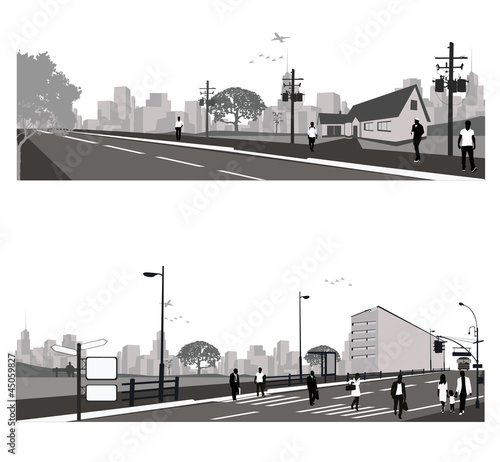 Vector: Vector illustration.Crowd of people walking on a street. Vector illustration.Crowd of people walking on a street.