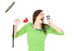 Photo: screaming young woman with megaphone screaming young woman with megaphone