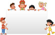 Cartoon children in front of white board