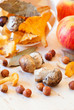 Photo: Basket of mushrooms with nuts and apples Basket of mushrooms with nuts and apples