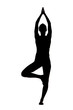 Photo: "USA, Utah, Orem, Silhouette of woman standing in tree pose against white background" "USA, Utah, Orem, Silhouette of woman standing in tree pose against white background"
