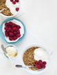 "Healthy breakfast with cereals and fresh raspberries, studio shot"
