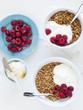 "Healthy breakfast with cereals and fresh raspberries, studio shot"