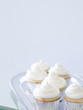 "Cupcakes with frosting on silver tray, close-up, copy space"