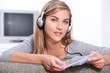 Teenage girl listening to music