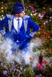 Photo: Man in expensive dark blue suit of illusionist Man in expensive dark blue suit of illusionist