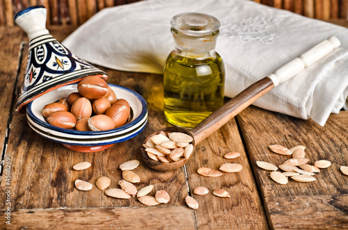 Photo: Still life of argan fruit and oil Still life of argan fruit and oil