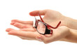 glasses on female hands, isolated on white