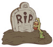 Hand zombie crawls out of the grave and wrote R.I.P.
