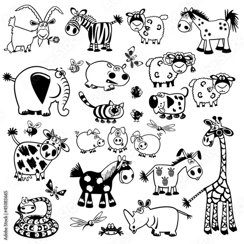 Vector: set with black and white childish animals set with black and white childish animals