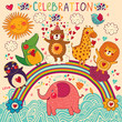 Vector set of funny, happy animals