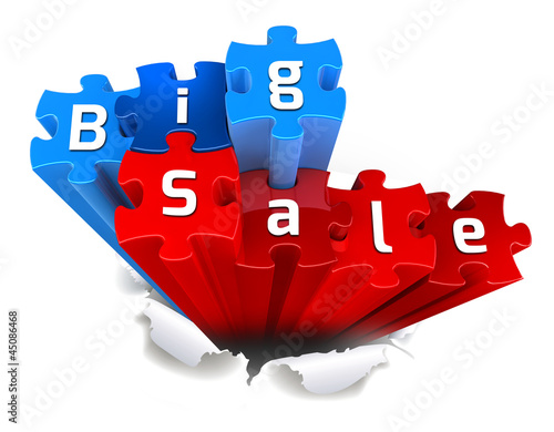 Illustration: exclusive BIG SALE puzzle and torn paper exclusive BIG SALE puzzle and torn paper
