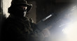Military people guarding the secret object. Blockbaster style.