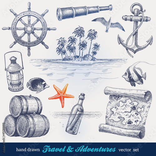 Vector: Travel and adventures hand drawn vector set Travel and adventures hand drawn vector set