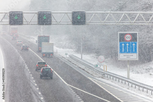 Photo: Dutch highway during winter snow Dutch highway during winter snow