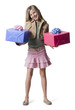 "Girl (10--11) standing with gifts, portrait"