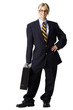 Studio portrait of businesswoman with briefcase