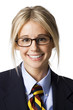 Studio portrait of businesswoman wearing glasses