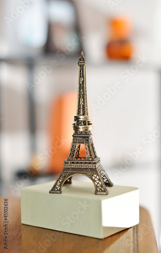 Photo: Just married in Paris. Two wedding rings and miniature Eiffel T Just married in Paris. Two wedding rings and miniature Eiffel T