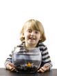 "USA, Utah, Provo, Portrait of boy (2-3) with goldfish"