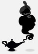 Aladdin's Lamp with a ghost isolated on a gray background
