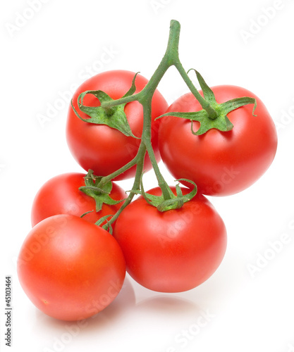Photo: Bunch of fresh tomatoes on white background Bunch of fresh tomatoes on white background