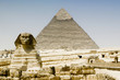 Photo: "View of the Sphinx in front of a pyramid, Egypt" "View of the Sphinx in front of a pyramid, Egypt"