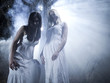 "USA, Utah, Cedar Hills, Portrait of vampires outdoors at night"
