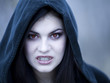 "USA, Utah, Cedar Hills, Portrait of female teenage vampire (16-17) wearing hood"