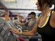 "USA, Utah, Draper, Woman exercising on treadmill"