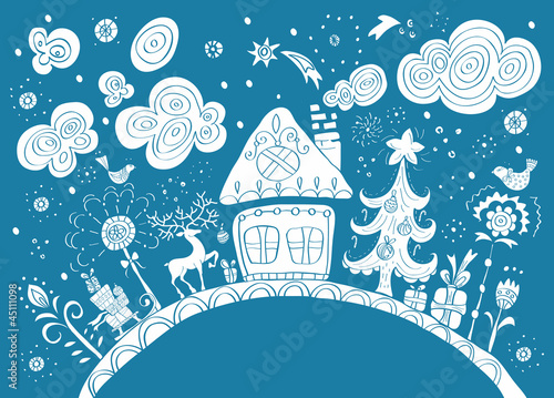 Vector: Christmas hand drawn background with place for text Christmas hand drawn background with place for text