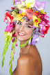 Portrait of beautiful girl with stylish makeup and colorful flow