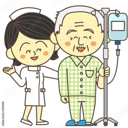 Illustration: 入院患者と看護士 入院患者と看護士