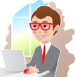Vector: a man in a gray suit and glasses at work a man in a gray suit and glasses at work