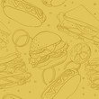 seamless wallpaper with hamburger, hot dogs, sandwiches
