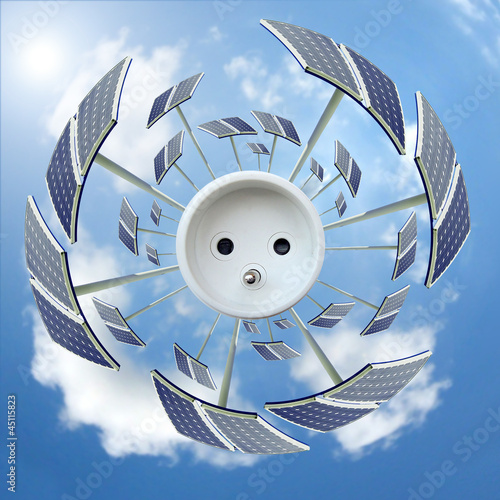 Illustration: Panneau solaire autour d'une prise de courant - Concept Ecologie Panneau solaire autour d'une prise de courant - Concept Ecologie