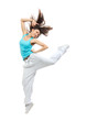 modern slim hip-hop style teenage girl jumping dancing