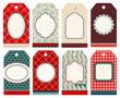 8 Retro Christmas Hangtags Red/Green/Beige